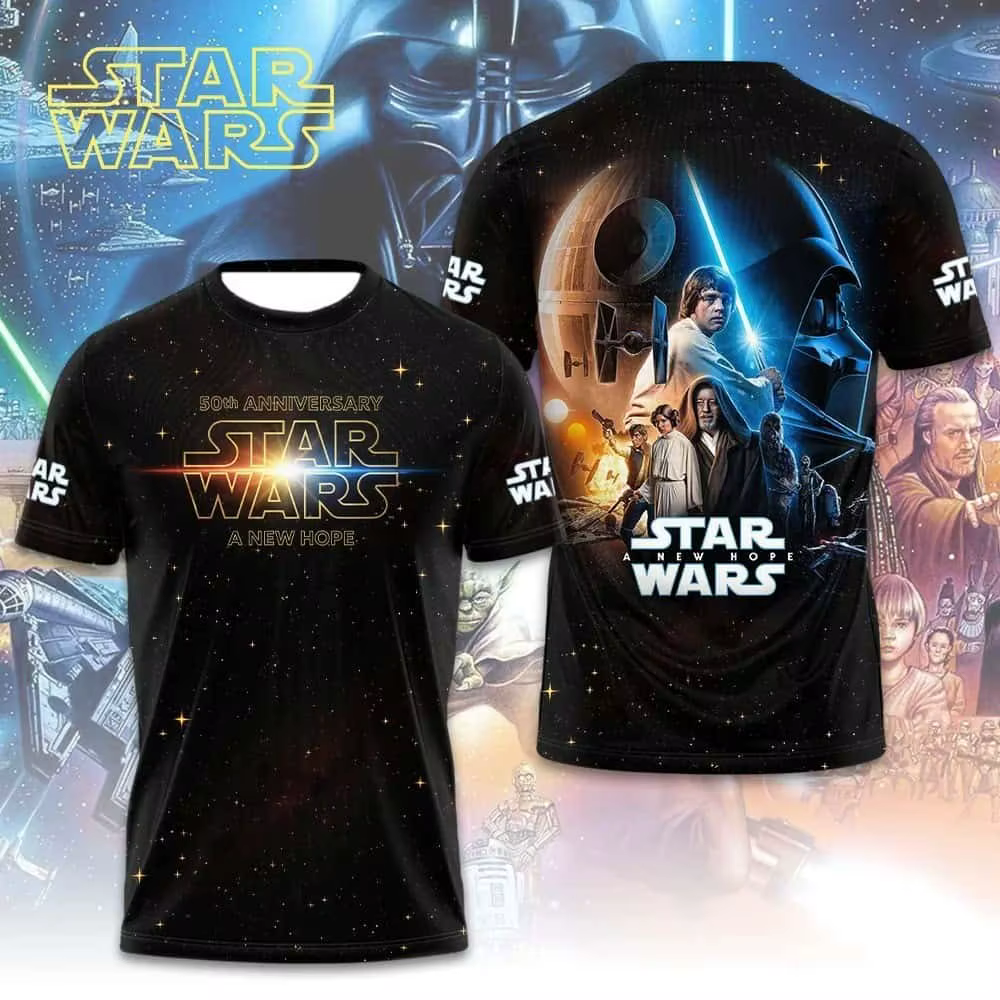 T-shirt unisexe Star Wars 50e anniversaire, imprimé 3D, motif casque de personnage classique, respir