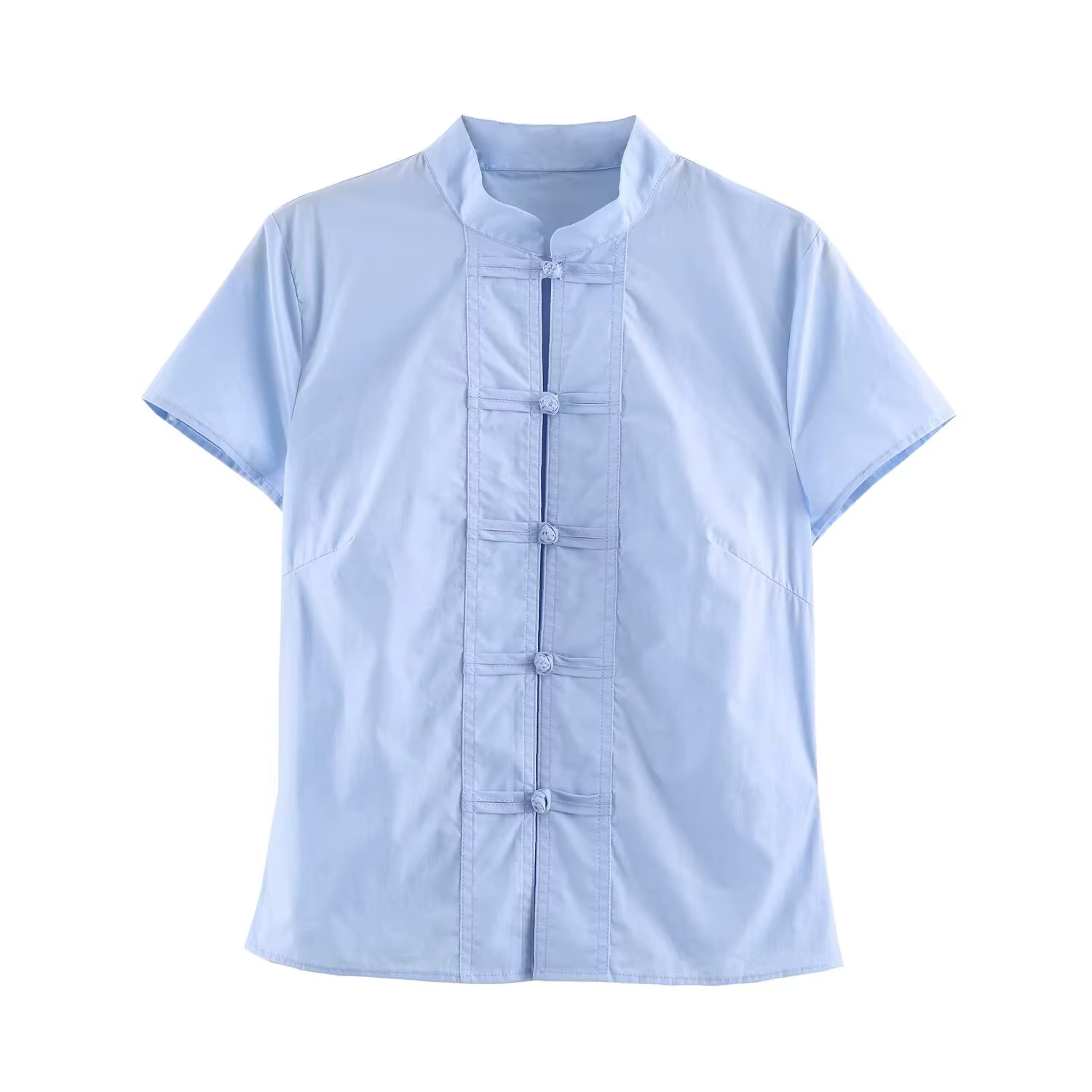 Chemisier Femme Col Montant Été 2026 Sexy Slim Manches Courtes Léger Décontracté Boutonnage Simple T