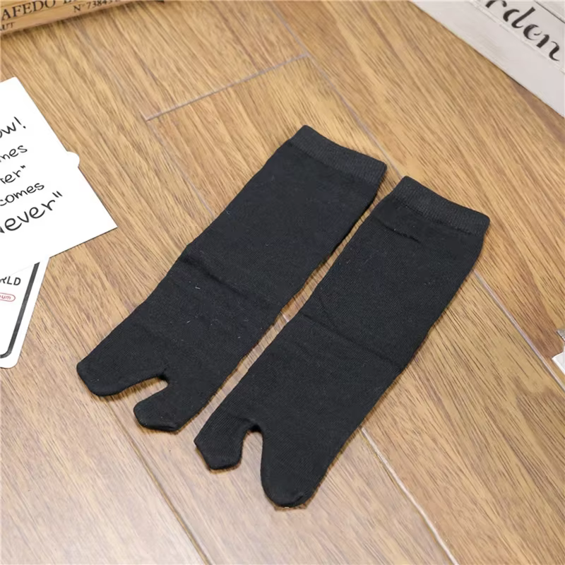 Chaussettes d'été en fibre de bambou pour hommes et femmes, tongs kimono noir, sandales fendues, cha