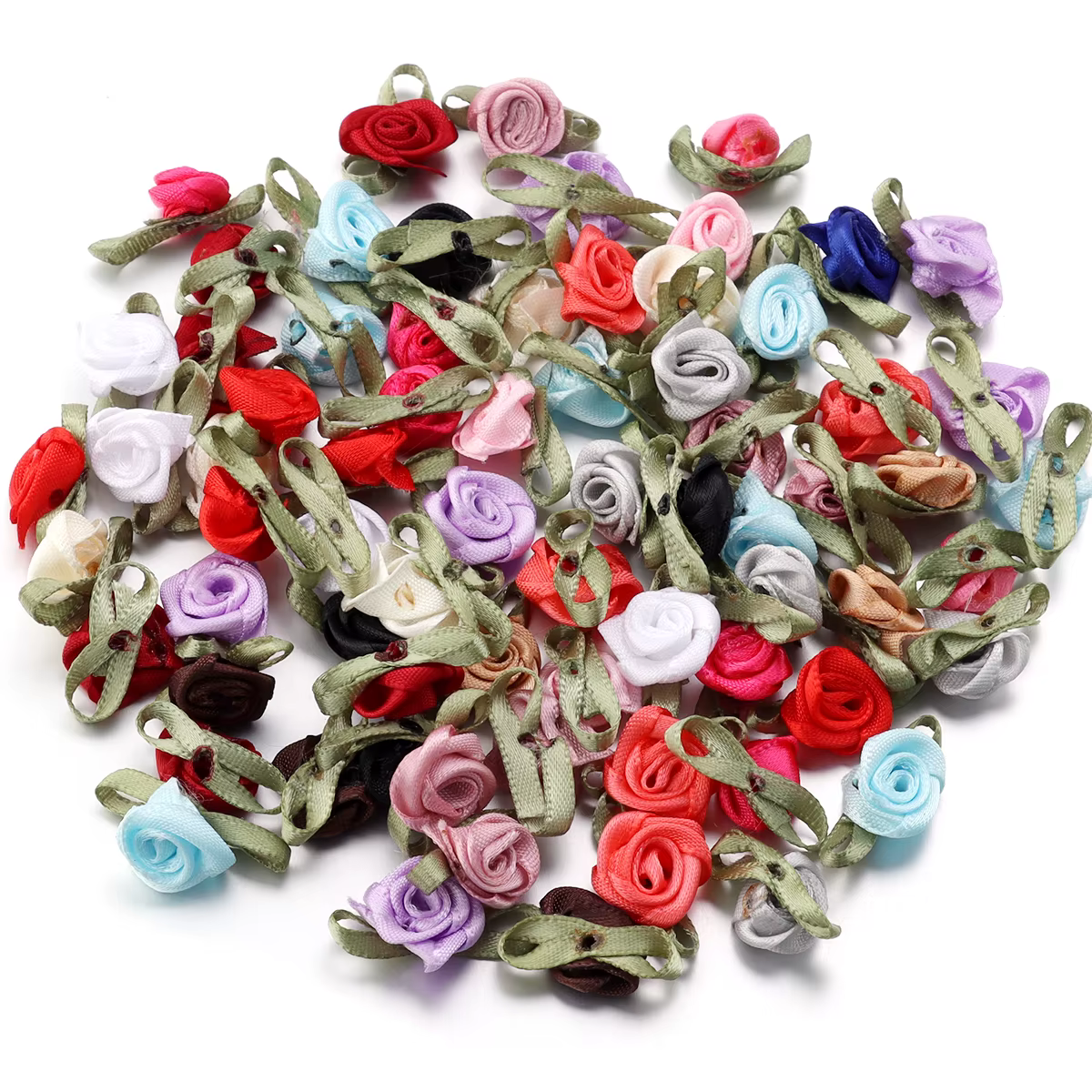 Rosettes roses en ruban avec feuilles de tissu, accessoires de fleurs, artisanat de bricolage, fourn