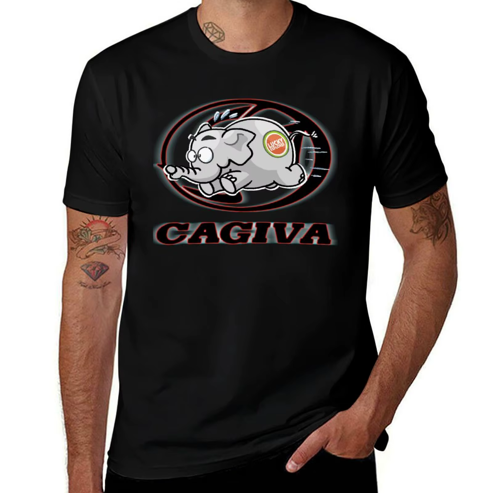 Cagiva Logo avec Elefantino T-Shirt noir coton t-shirt uni pour homme paquet coton t-shirt pack t-sh