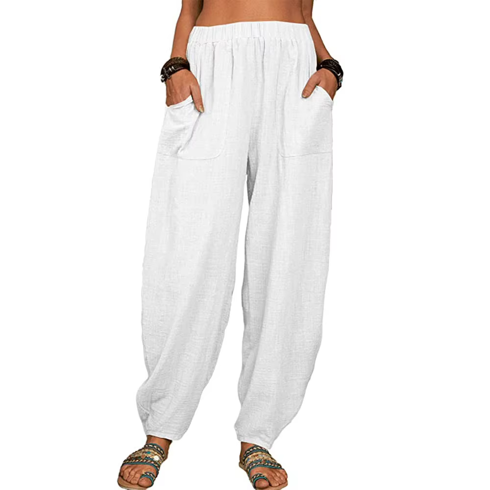 Pantalon Harem décontracté pour femme avec poches, couleur unie, taille élastique, style streetwear 