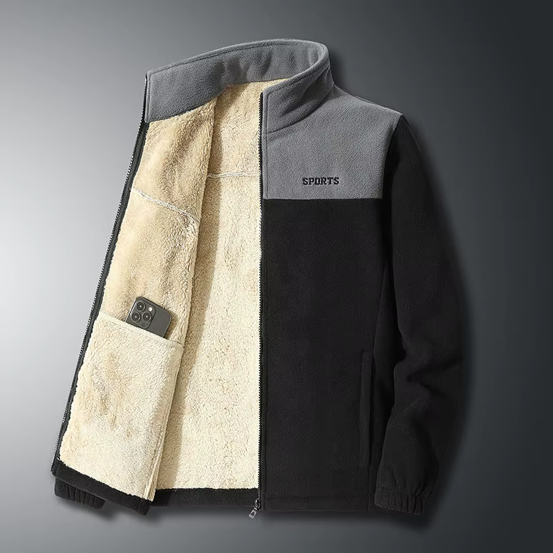 Veste polaire pour hommes, couleur contrastée, poches avec lettres brodées, manteaux chauds, épais, 