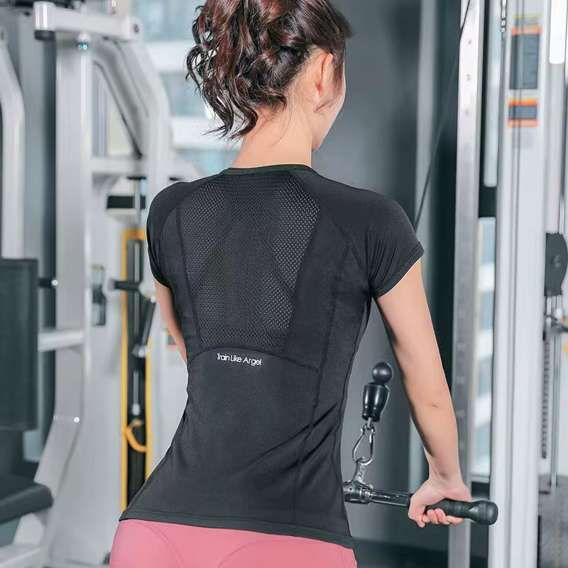 T-shirt de sport pour femmes, respirant, sexy, beauté du dos, vêtements de fitness, séchage rapide, 