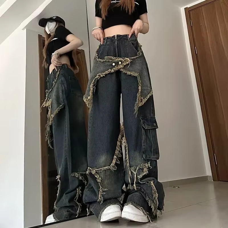 Jean Baggy pour femmes, automne/hiver, Design Vintage européen et américain, application étoile vide