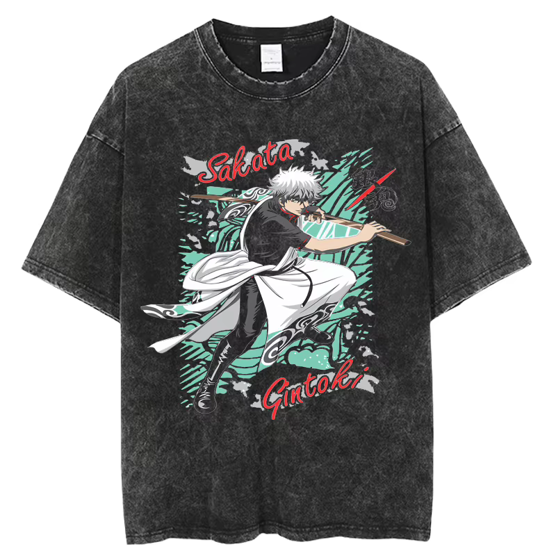 Anime japonais Gintama T-shirt Sakata Gintoki graphique Vintage lavé surdimensionné T-shirt vêtement