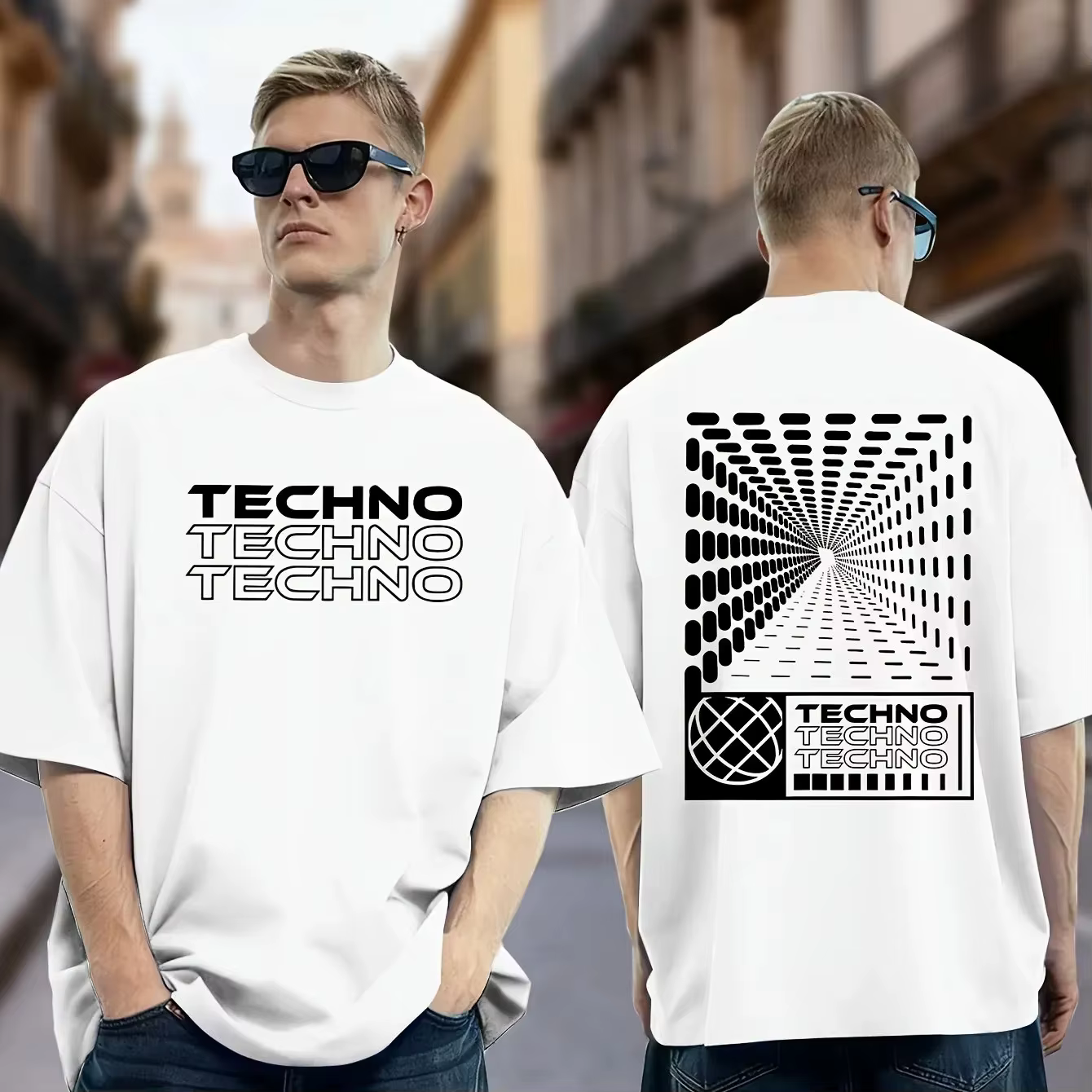 T-shirt minimaliste en coton 100% pour hommes, imprimé « TECHNO » Rave, décontracté, col rond, manch