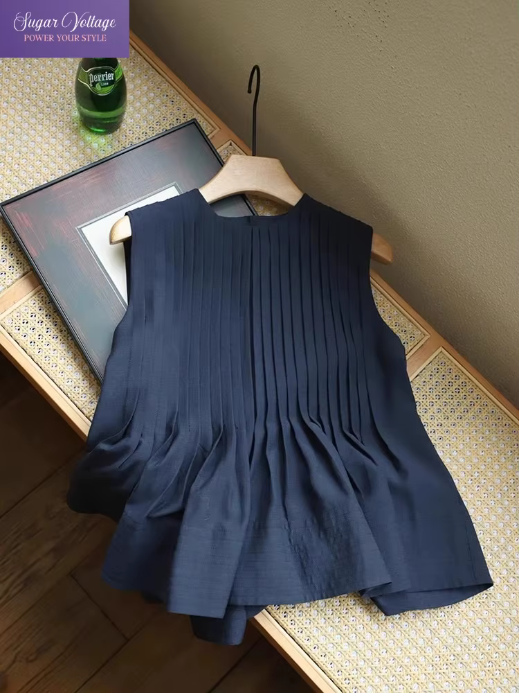 Chemisier sans manches pour femmes, Design jeune français, grande taille, décontracté, bleu marine, 