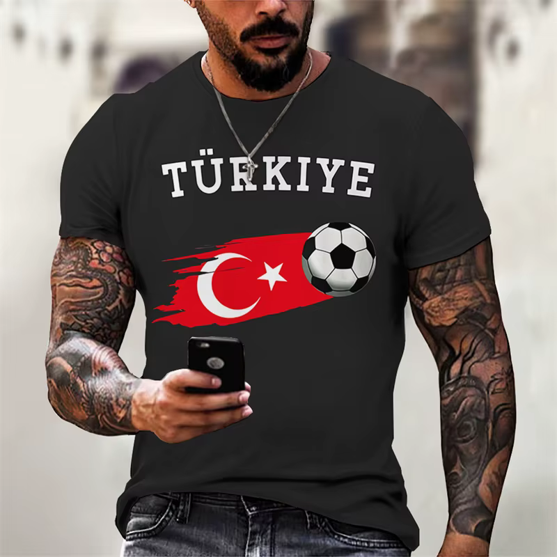 T-shirt à motif Türkiye Feel pour hommes, Économie College en 3D de football, Économie d'été décontr
