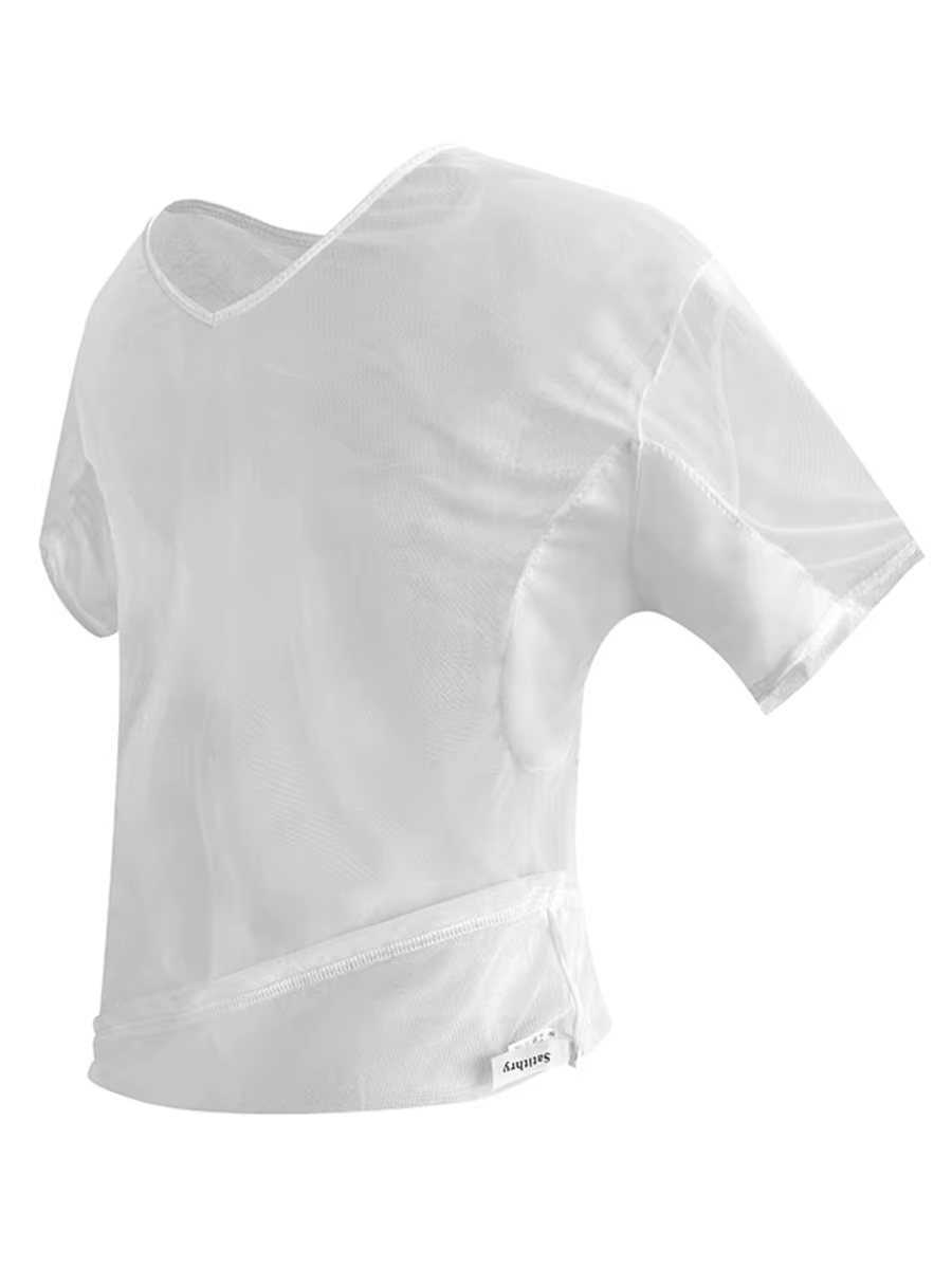 Sous-vêtement respirant pour homme en maille avec coussinet absorbant la transpiration, manches cour