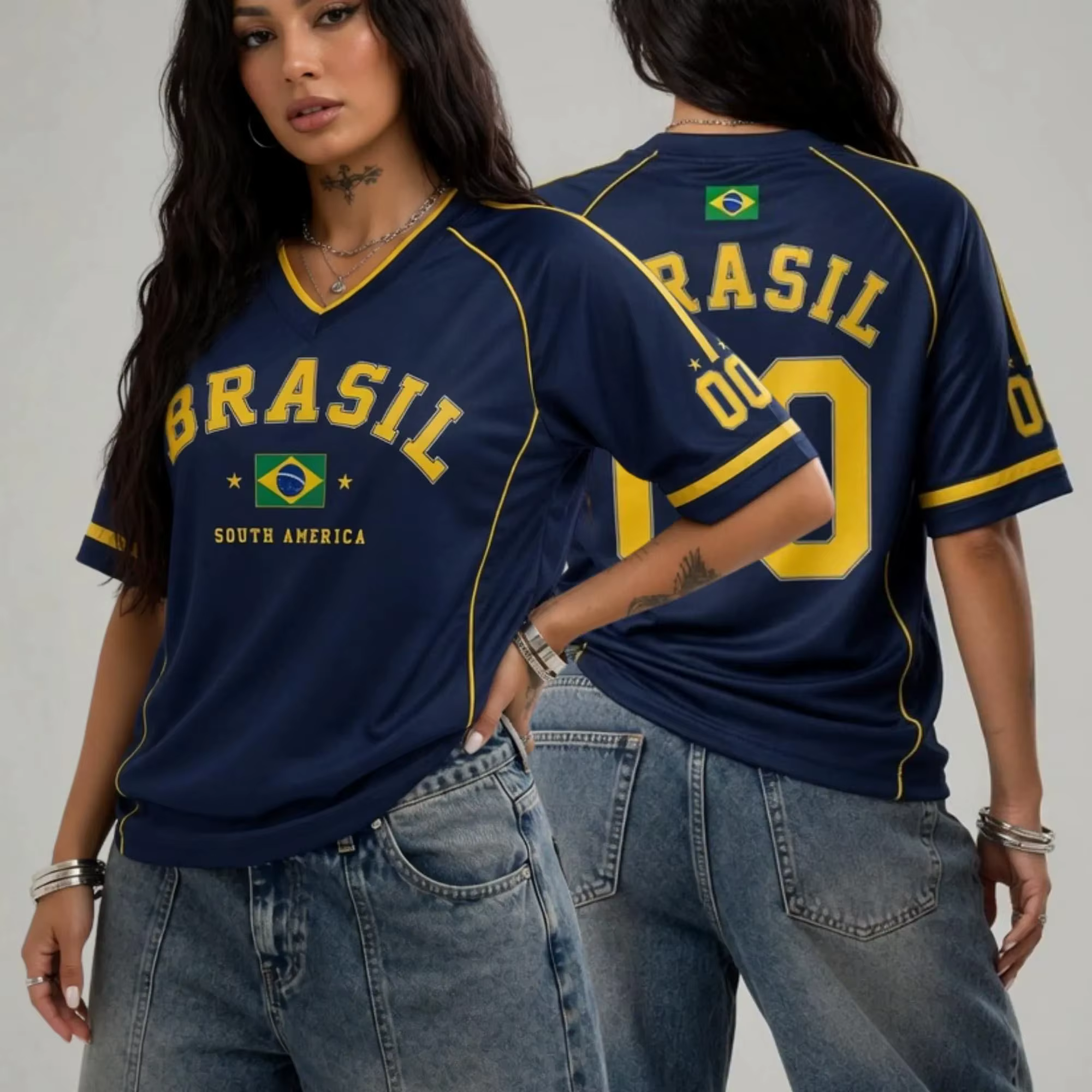 Nouveau T-shirt de football décontracté pour hommes et femmes, imprimé jaune et vert, col en V, manc