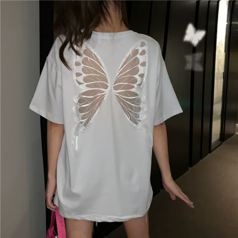 Haut en coton brodé noir pour femmes, vêtements Vintage japonais, mode une pièce, T-shirt coréen Y2k