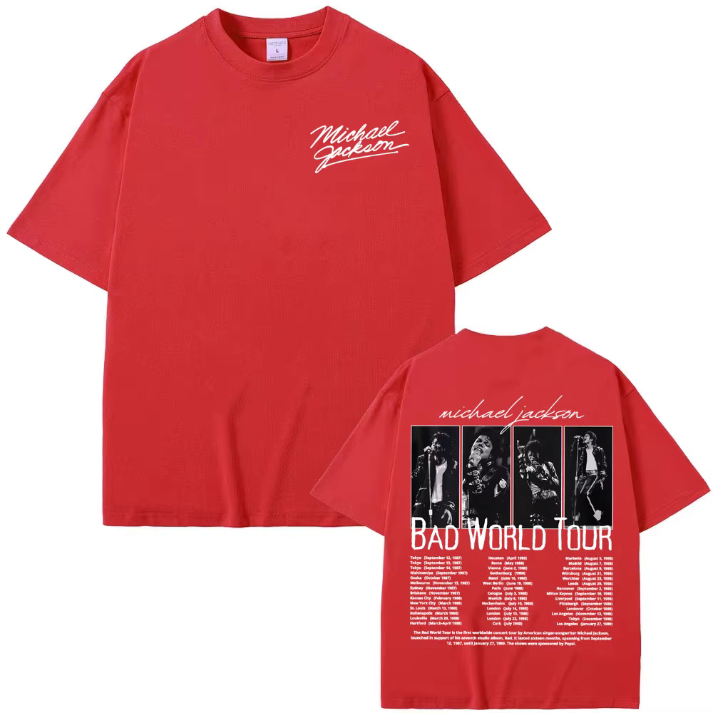 T-shirt King of Pop Michael Jackson Bad World Tour pour hommes et femmes, décontracté, 100% coton, h