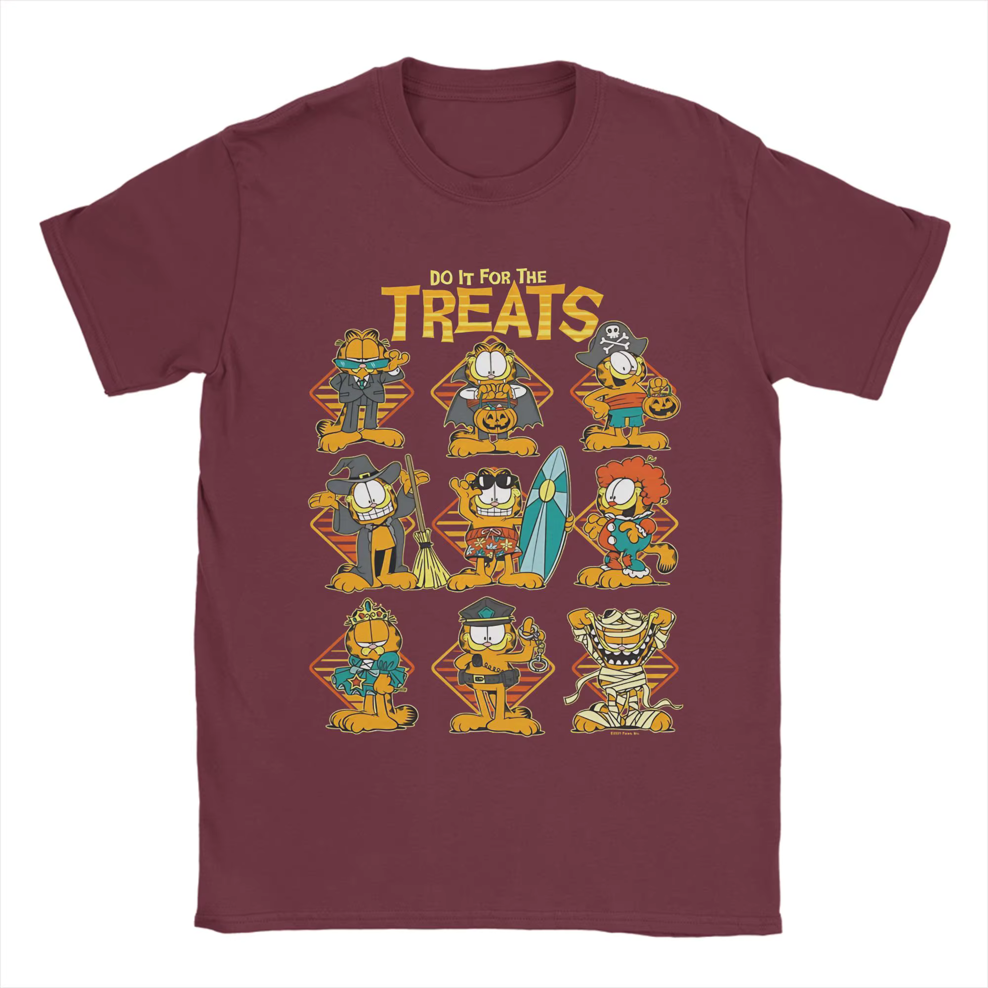 T-shirt à col rond en coton pour hommes et femmes, costumes d'Halloween Garfields, vêtements amusant