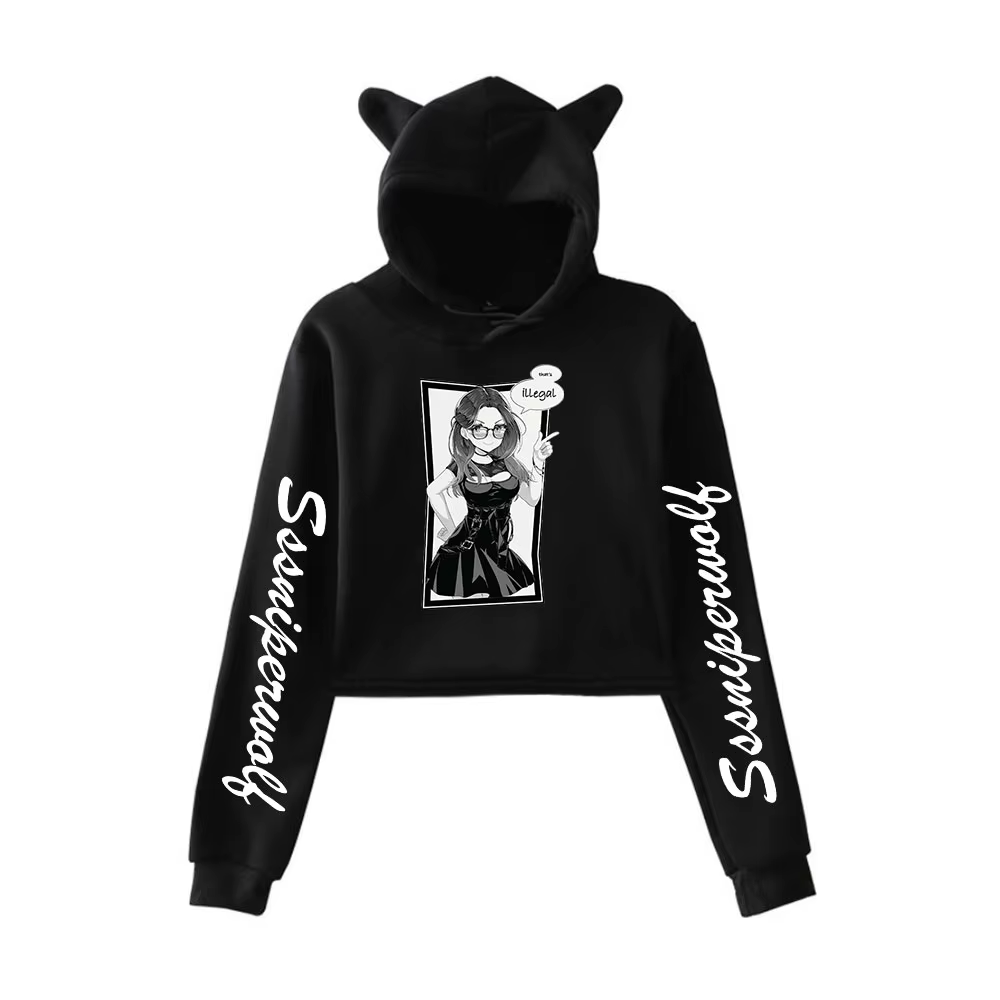 SssniperWolf-Sweat à capuche vintage avec oreilles de chat pour femme, Streetwear des années 90, Swe