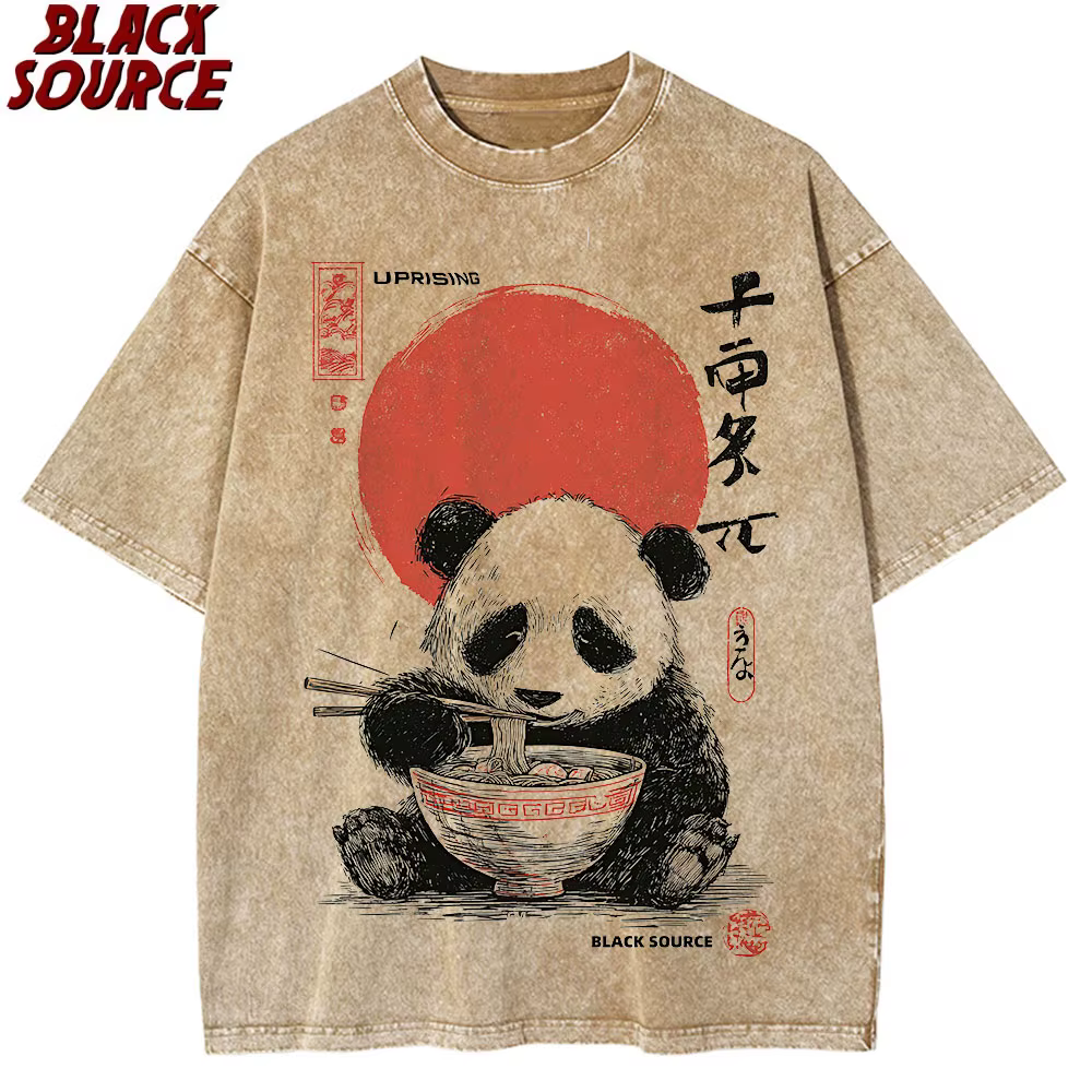 T0207 Panda profiter du temps t-shirts hommes femmes à manches courtes surdimensionné t-shirt ample 