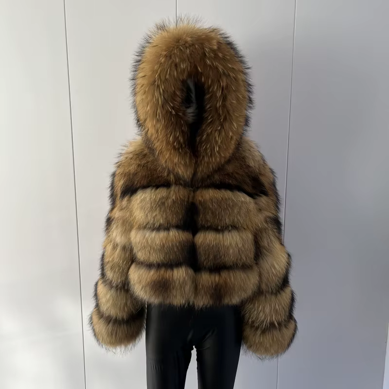 BEIZIRU manteau à capuche en vraie fourrure de renard femme hiver manteau naturel gilet chaud person