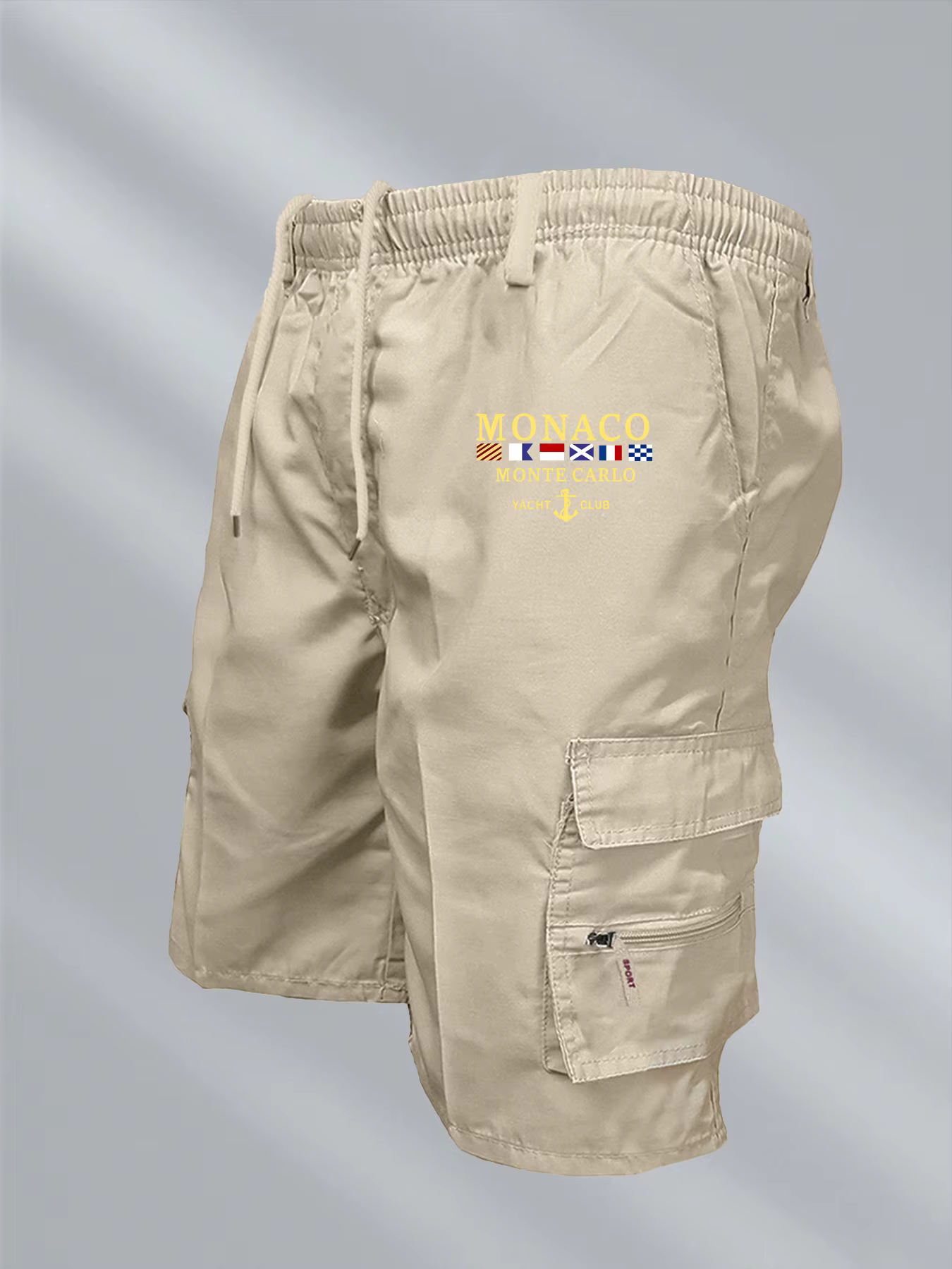 Short cargo imprimé drapeau de Monaco pour homme – Short tactique décontracté multi-poches à taille 