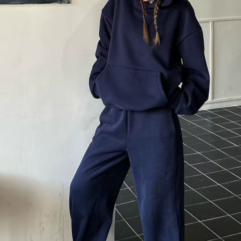 Sweat-shirt à capuche rétro de couleur unie pour femmes, combinaison de sport pour les déplacements 