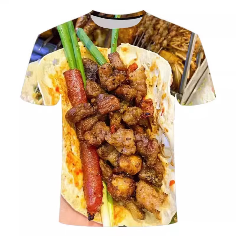 T-shirt manches courtes homme et femme, décontracté et humoristique, avec image de nourriture, kabob
