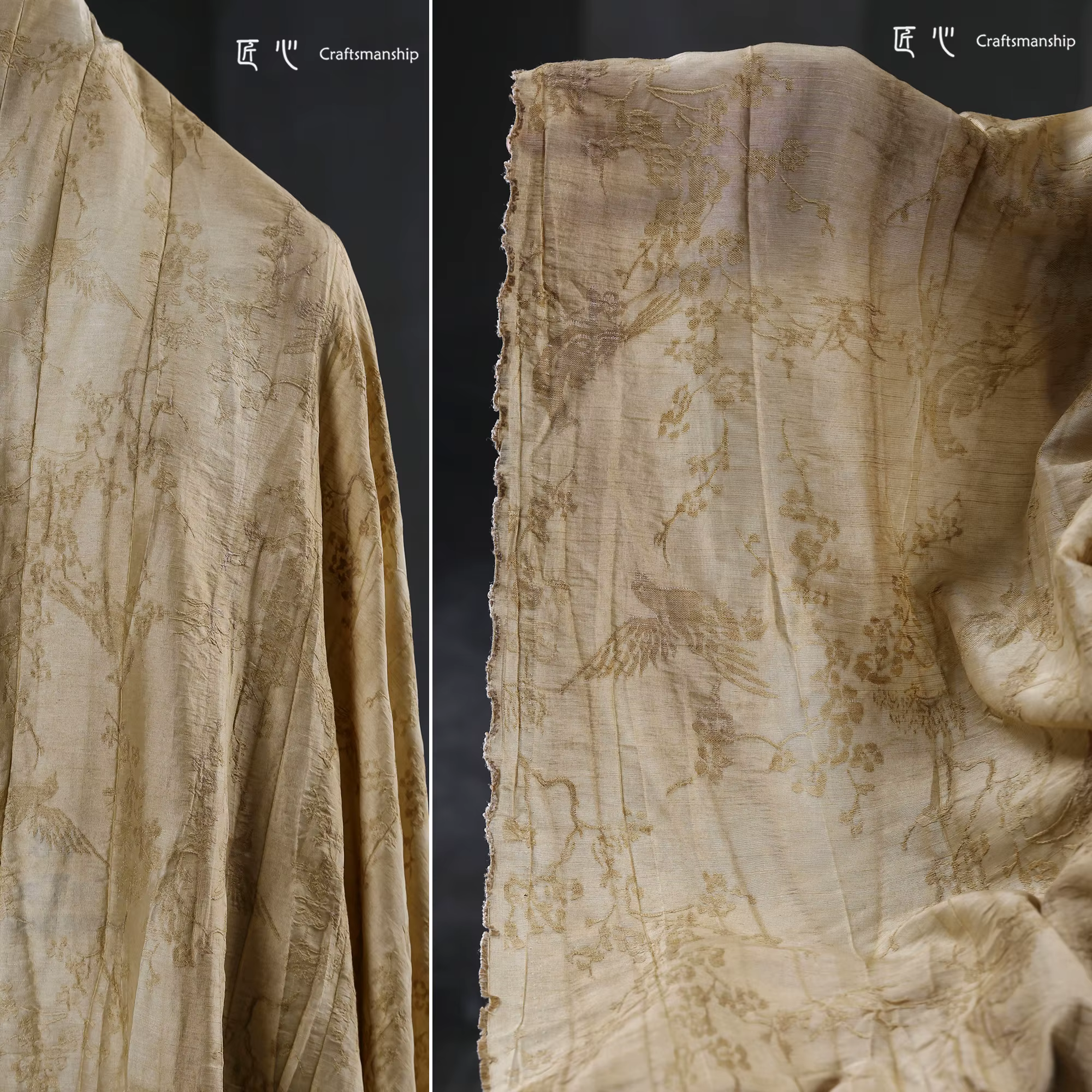 Tissu texturé en coton et lin imprimé fleur de prunier, chemise littéraire rétro de Style néo-chinoi