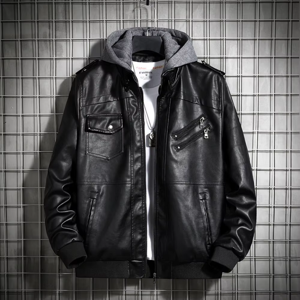 Veste en cuir à capuche pour hommes, manteau d'hiver en cuir PU, vestes pour adolescents, manteau de