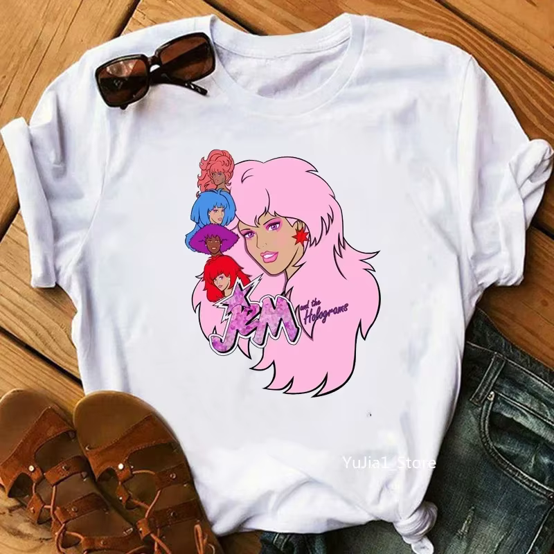 Jem et les hologrammes t-shirt femmes mode Hipster Hip Hop hauts t-shirts été Streetwear mignon 80s 