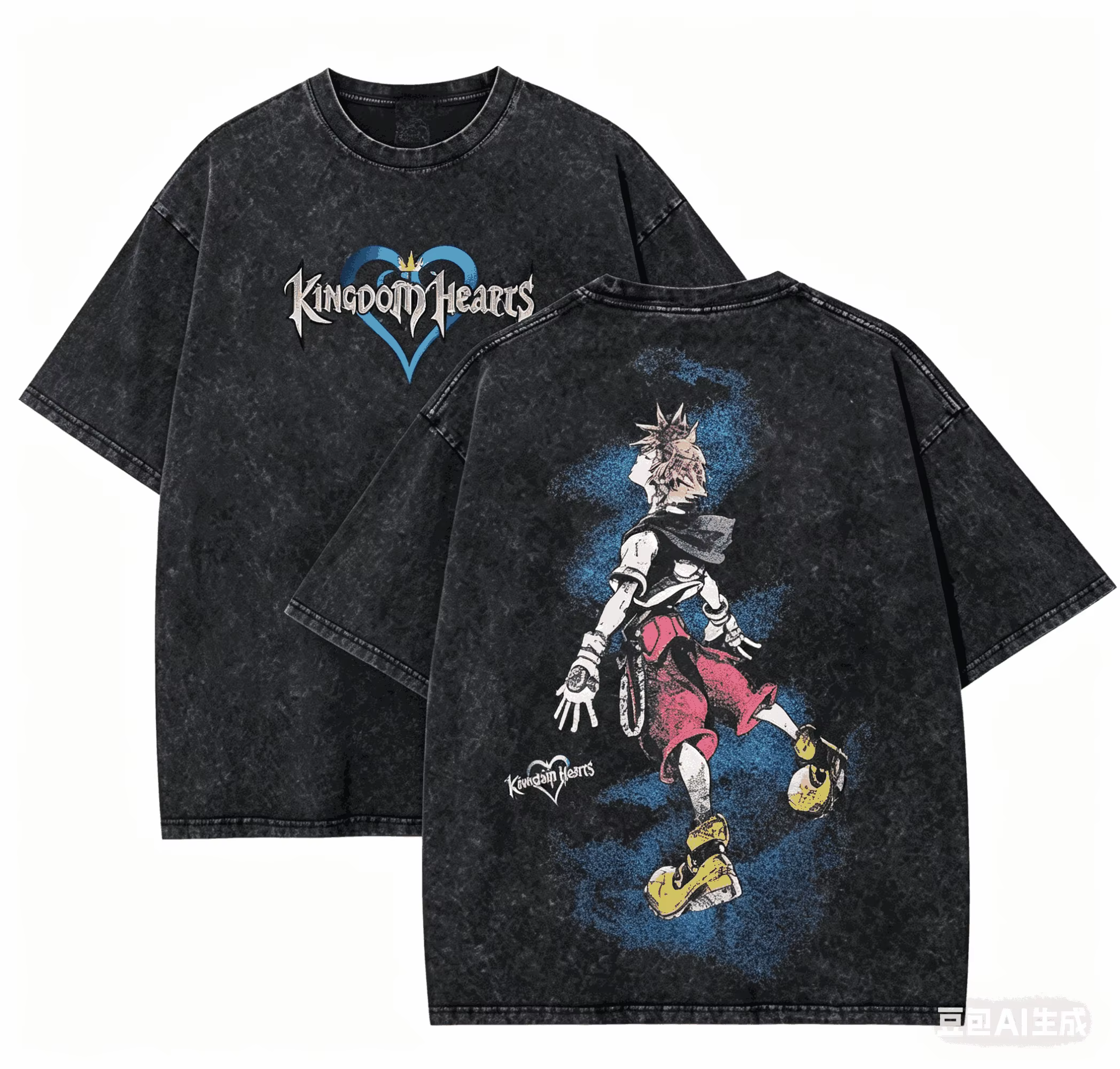 T-shirt délavé Kingdom Hearts, Nouveau modèle 2026, Vêtement de style affirmé, Tendance toute l'anné