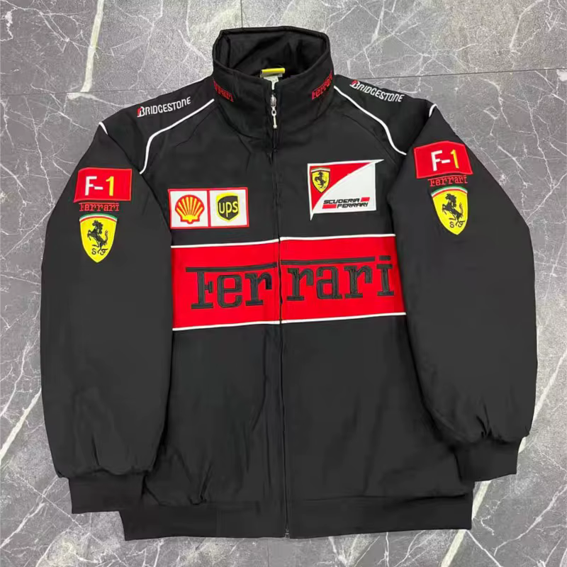Veste brodée de course Ferrari F1, surdimensionnée pour hommes et femmes, vestes d'équipe de course,