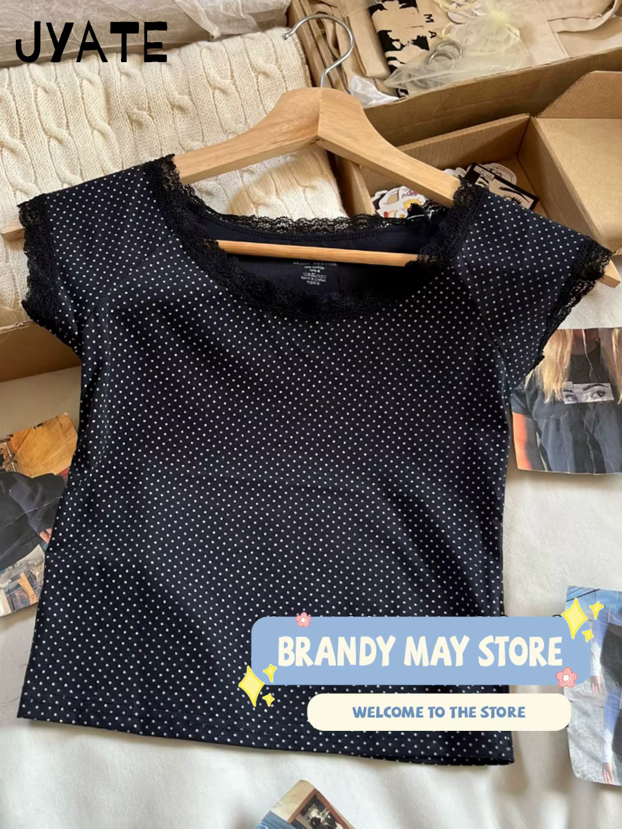 Nouveaux T-shirts pour femmes en coton bleu marine, imprimé lettres rétro, col bateau, avec bordure 