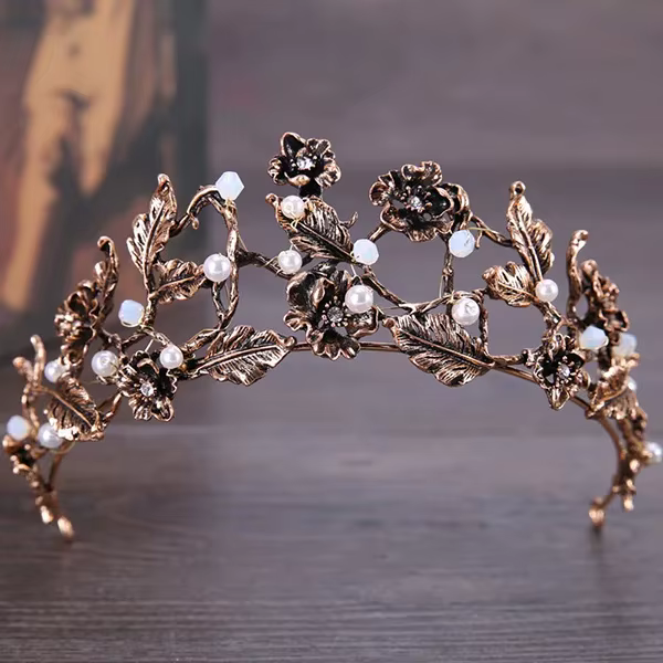 Diadèmes et Couronnes en Perles de Bronze et Strass pour Femme, Accessoires de Cheveux de Mariage Vi