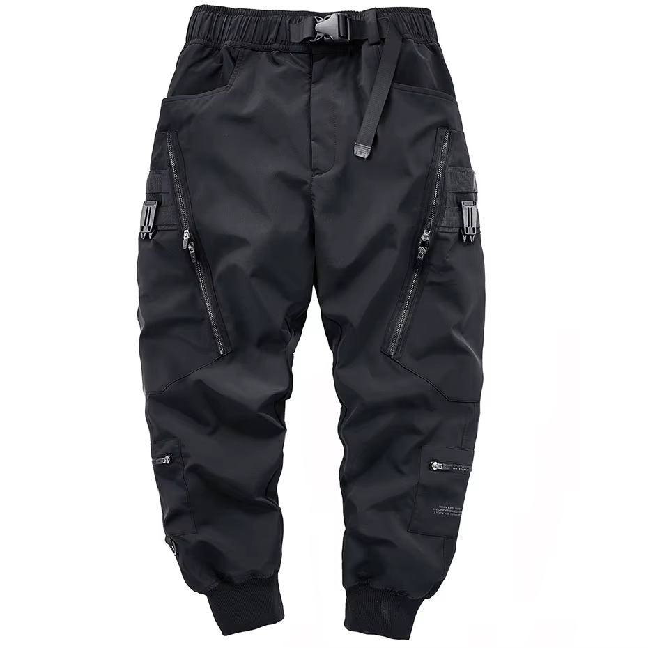 Pantalon Cargo Noir pour Homme, Jogging, Streetwear, Hip Hop, Harajuku, Techwear, FjLong, Fermeture 