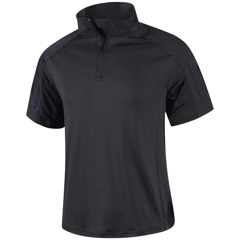 T-shirt tactique militaire pour hommes, séchage rapide, respirant, demi-zip, manches courtes, style 