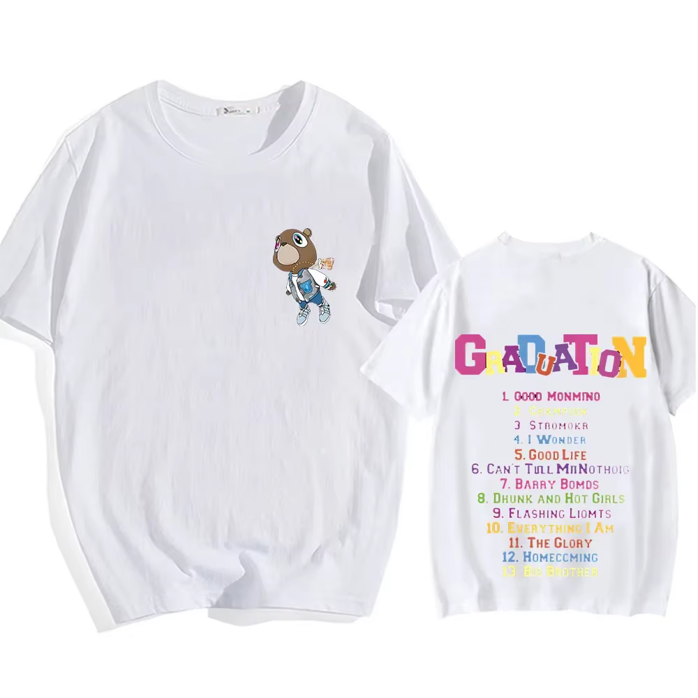 Kanye West T-shirt manches courtes Harajuku coton T-shirt dessin animé imprimé Vintage col rond T-sh
