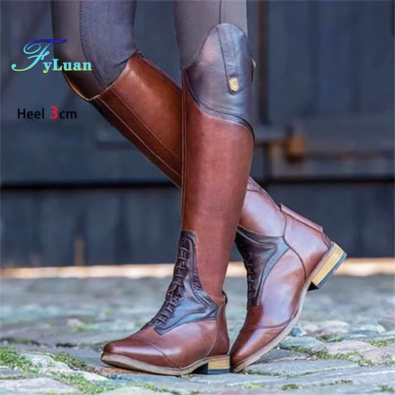 Taille 35-48 bottes de chevalier à hauteur de genou bottes de moto en cuir à la mode pour femmes Sty