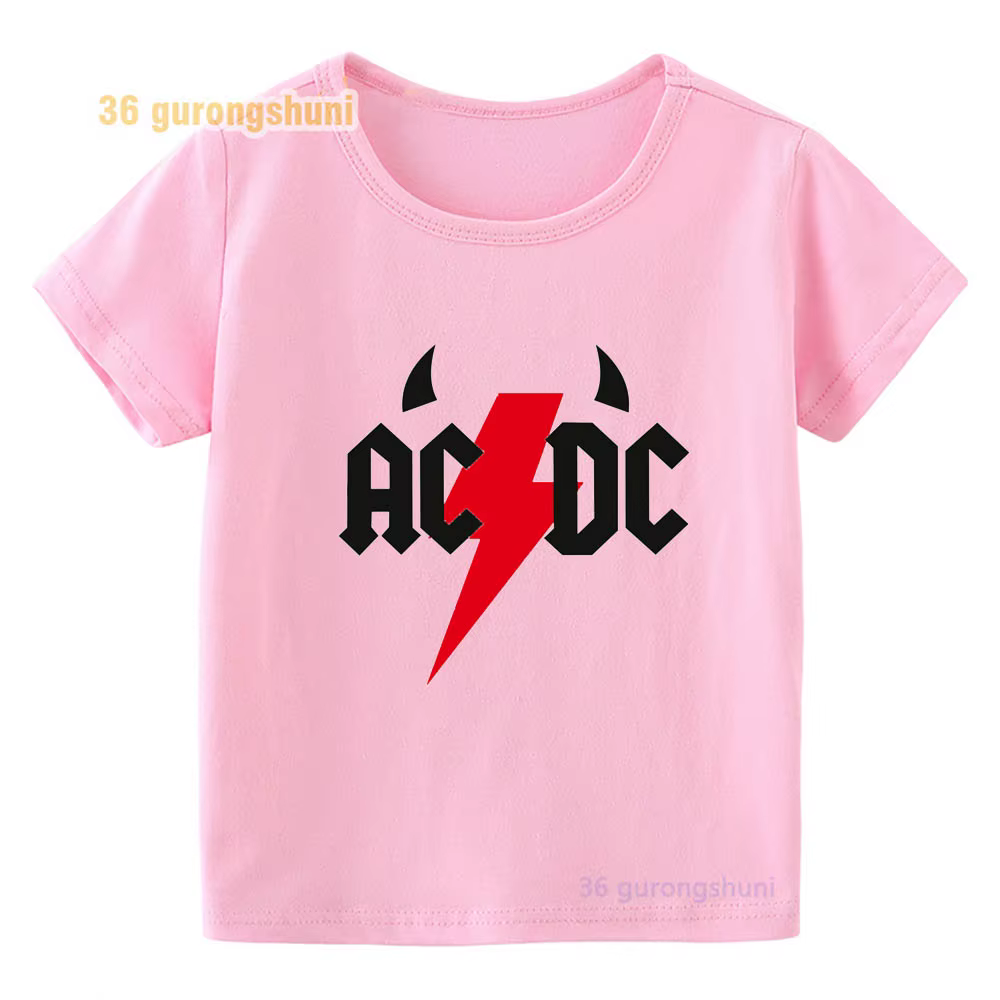 T-shirt pour filles rose vêtements enfants T-shirt fille vêtements ACDC impression graphique été hau