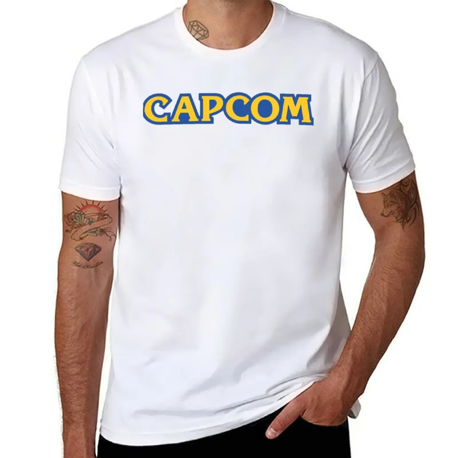 T-Shirt avec logo Capcom, bleu, cadeaux amusants, t-shirt graphique surdimensionné pour hommes, chem