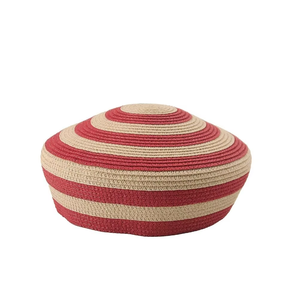 Chapeau de plage élégant pour femme, en paille de papier, à large bord, motif rayé, style cloche, co