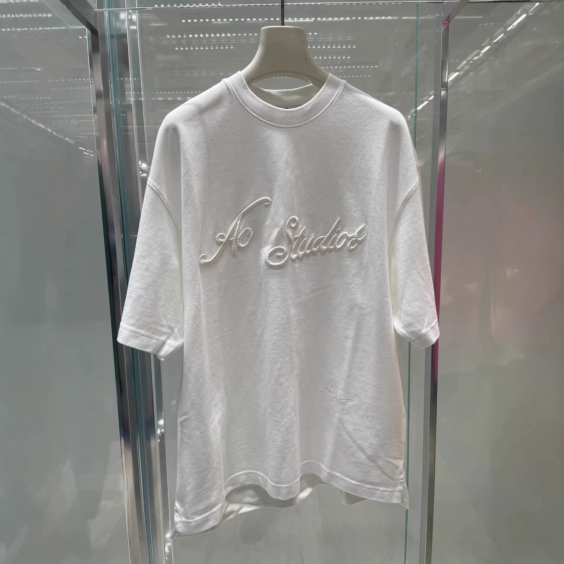 T-shirt unisexe en coton biologique avec logo brodé 3D, style streetwear, coupe confortable, col ron