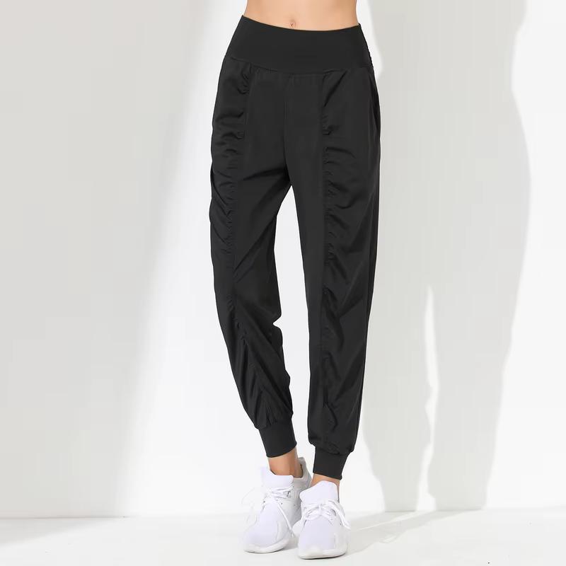 Pantalon de Yoga femme ample mince pantalon de Yoga à séchage rapide ourlet plissé lié course Fitnes