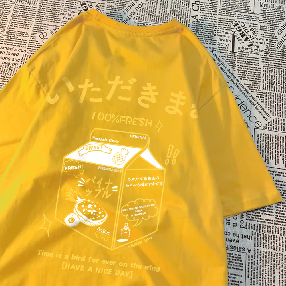 Jus d'ananas 100 % fraîchement pressé. Le temps parle comme un oiseau. T-shirt décontracté pour femm