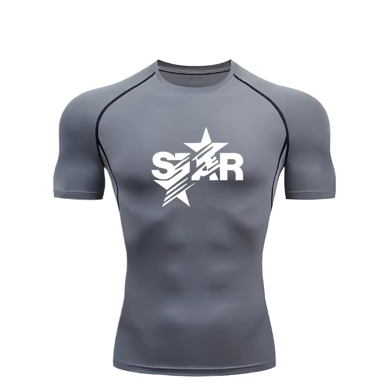 T-shirt de sport compressif à col rond pour homme, à séchage rapide et respirant, idéal pour l'entra