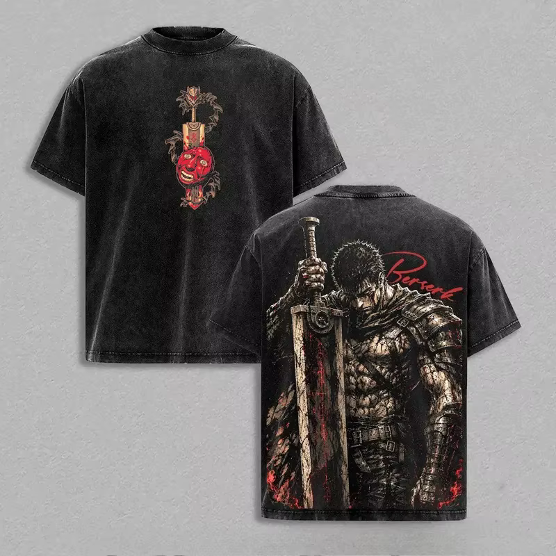 T-shirt imprimé Guts Berserk Anime, vêtements pour hommes et femmes, t-shirts en coton à manches cou
