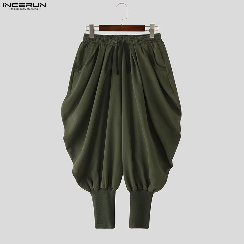 INCERUN hommes pantalons couleur unie cordon Joggers décontracté mâle sarouel Streetwear ample mode 