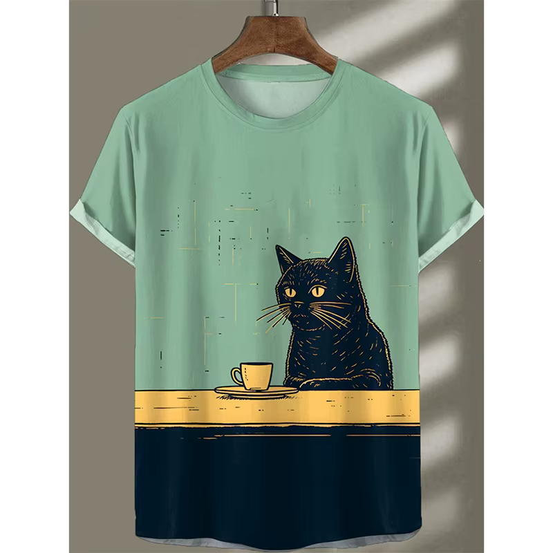 Humor chat Style rétro T-shirt pour hommes conception drôle décontracté quotidien col rond manches c