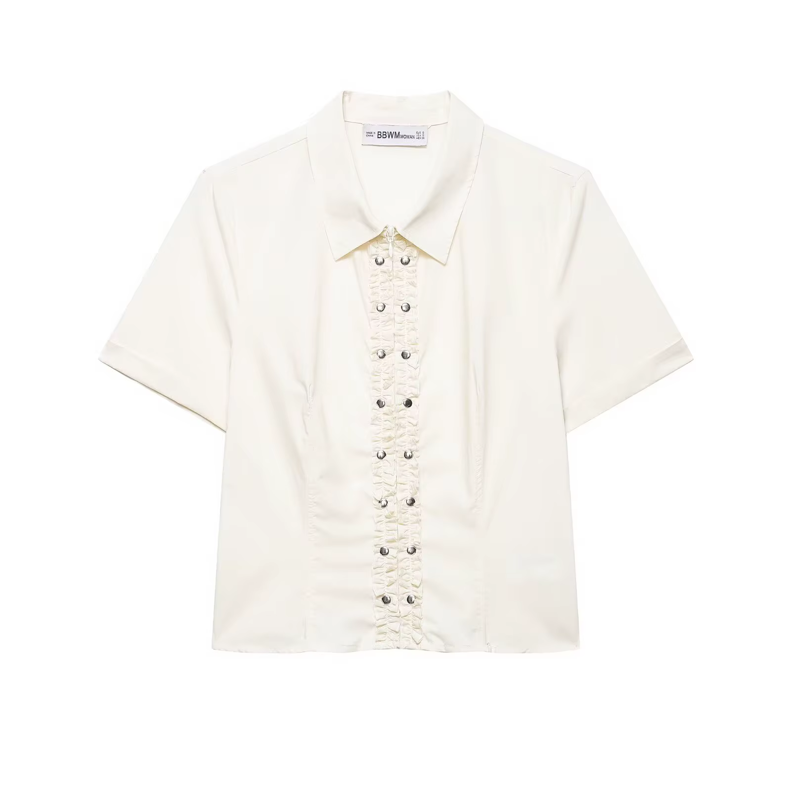 Ensemble deux pièces décontracté pour femme : chemise en popeline laminée à manches courtes et col à