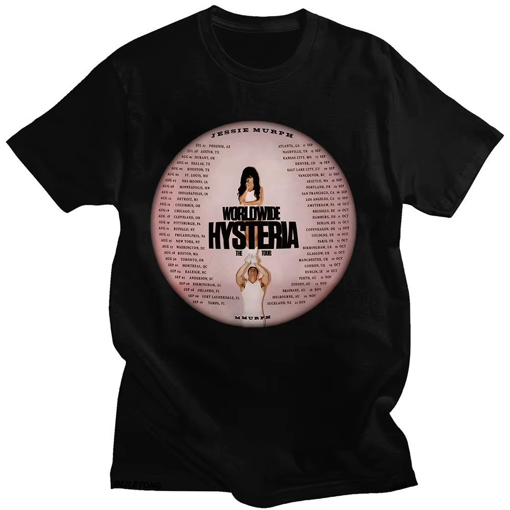 Jessie Murph Worldwide Hysteria The Tour 2025 T Shirt Fashion Harajuku Aesthetic Tees Unisex High Qu