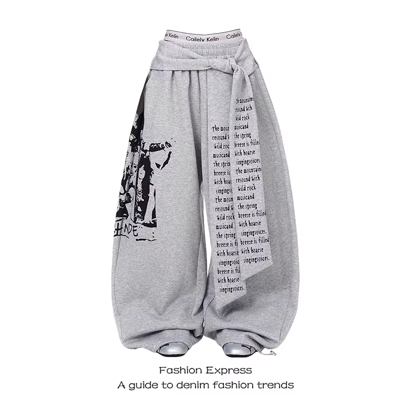 ZHIZOU femmes gris gothique Baggy Y2k lettre impression pantalon Harajuku années 2000 Vintage surdim
