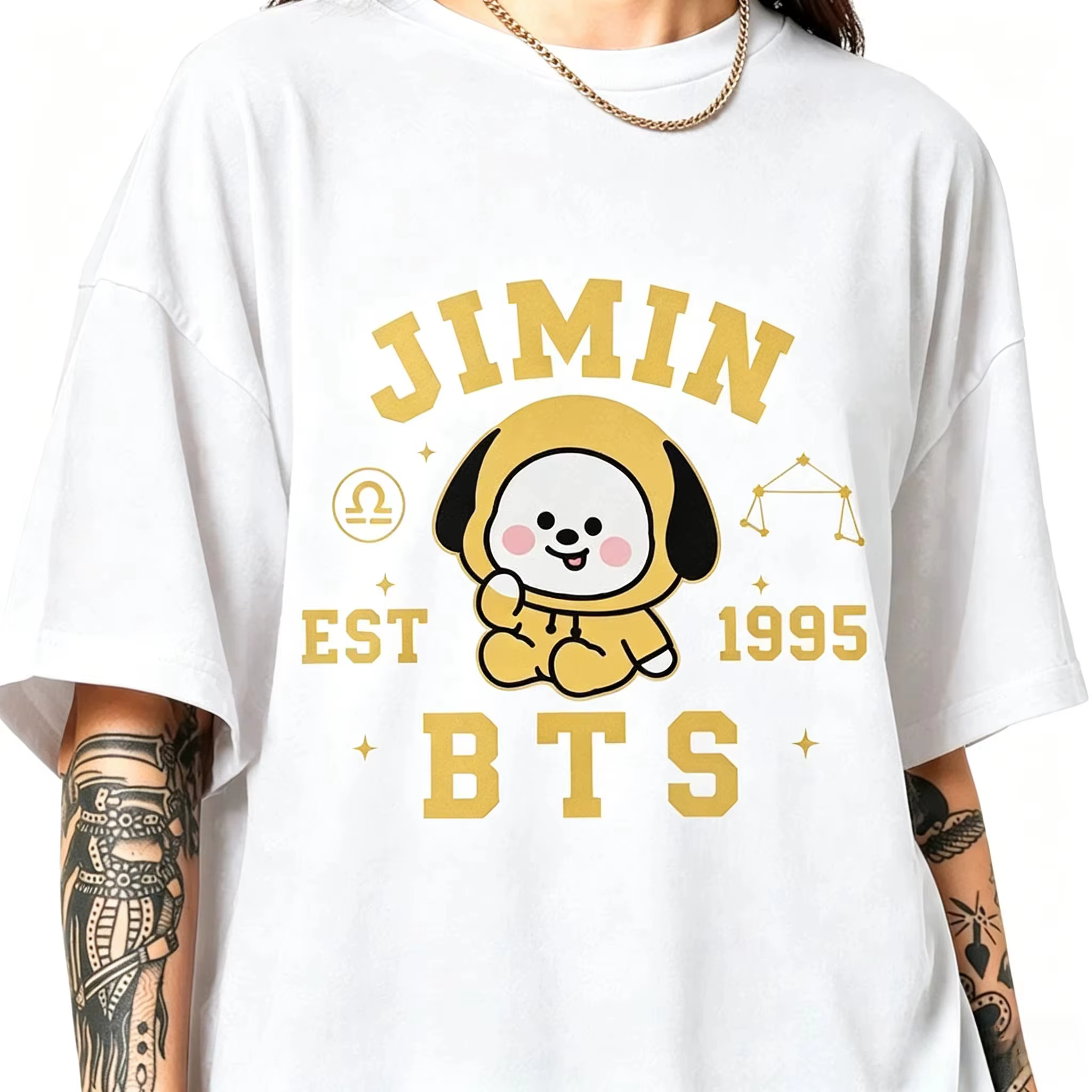 T-shirt unisexe en coton 100% avec motif de dessin animé mignon BTS BT21, groupe de filles K-pop, no