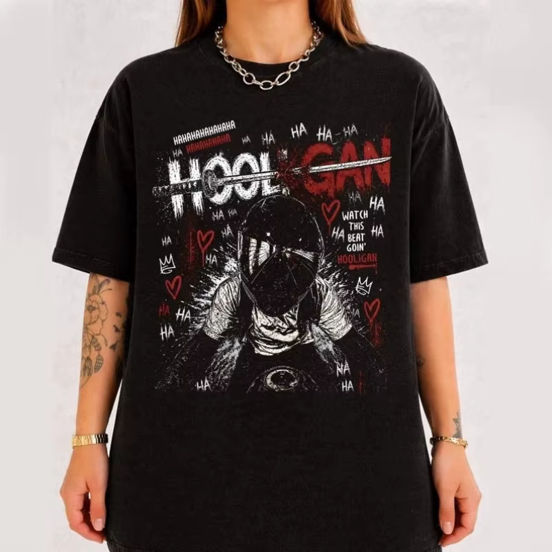 T-shirt surdimensionné à motif motard Rogue, en pur coton, streetwear pour couple, t-shirt surdimens